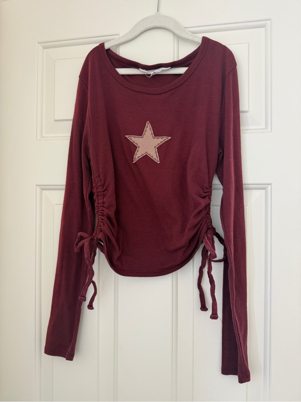 Grayson Threads Long Sleeve Star Ruched Tee - Burgundy